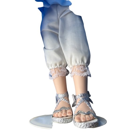 Vintage Porcelain Doll, Blue Satin Dress, 14 Inches Tall - Doll Stand Included - Picture 9 of 12